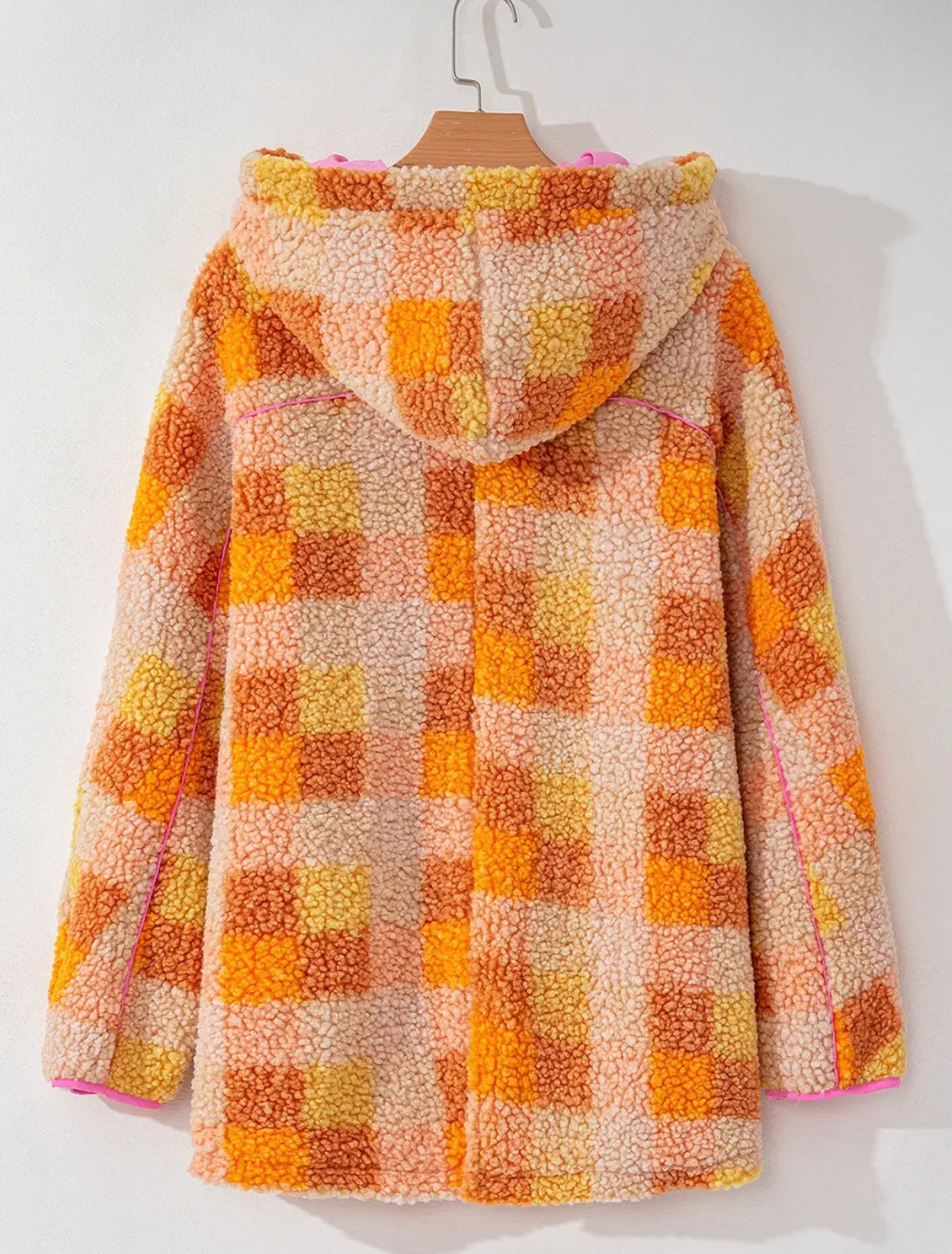 Sunset Sweetheart Sherpa Jacket/Women's Pink & Orange Plaid Sherpa Jacket | Cozy Fall Shacket