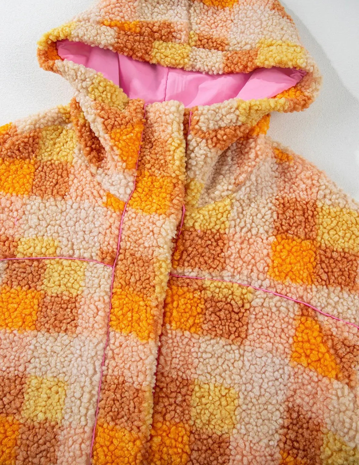 Sunset Sweetheart Sherpa Jacket/Women's Pink & Orange Plaid Sherpa Jacket | Cozy Fall Shacket