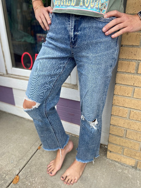 PUNCTUAL HIGH RISE STRETCH DAD JEANS