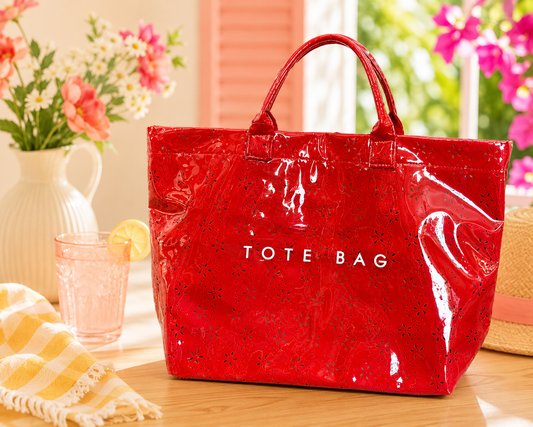 Red Eyelet Vinyl Tote Bag