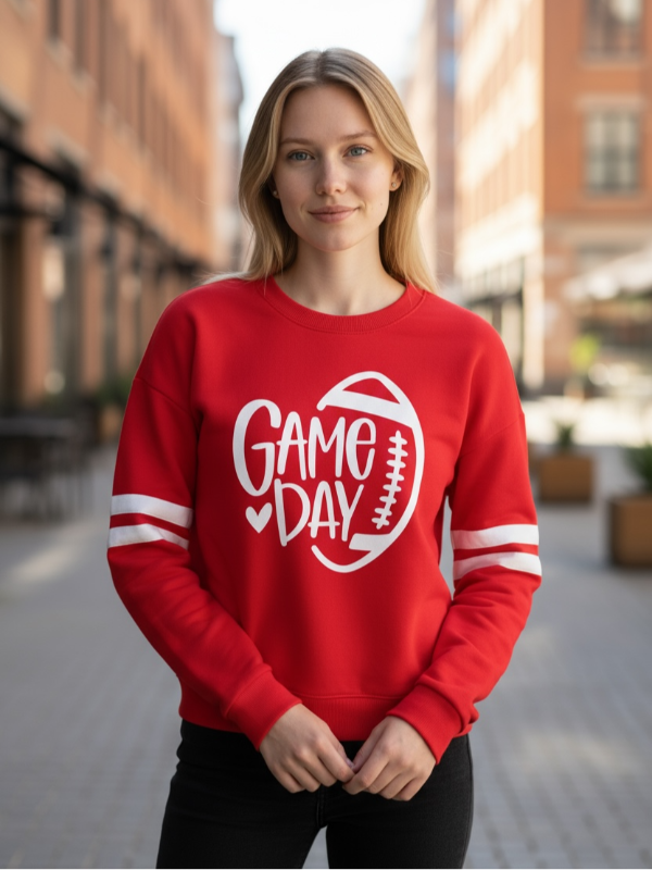 Game Day Stripe Sleeve Sweatshirt