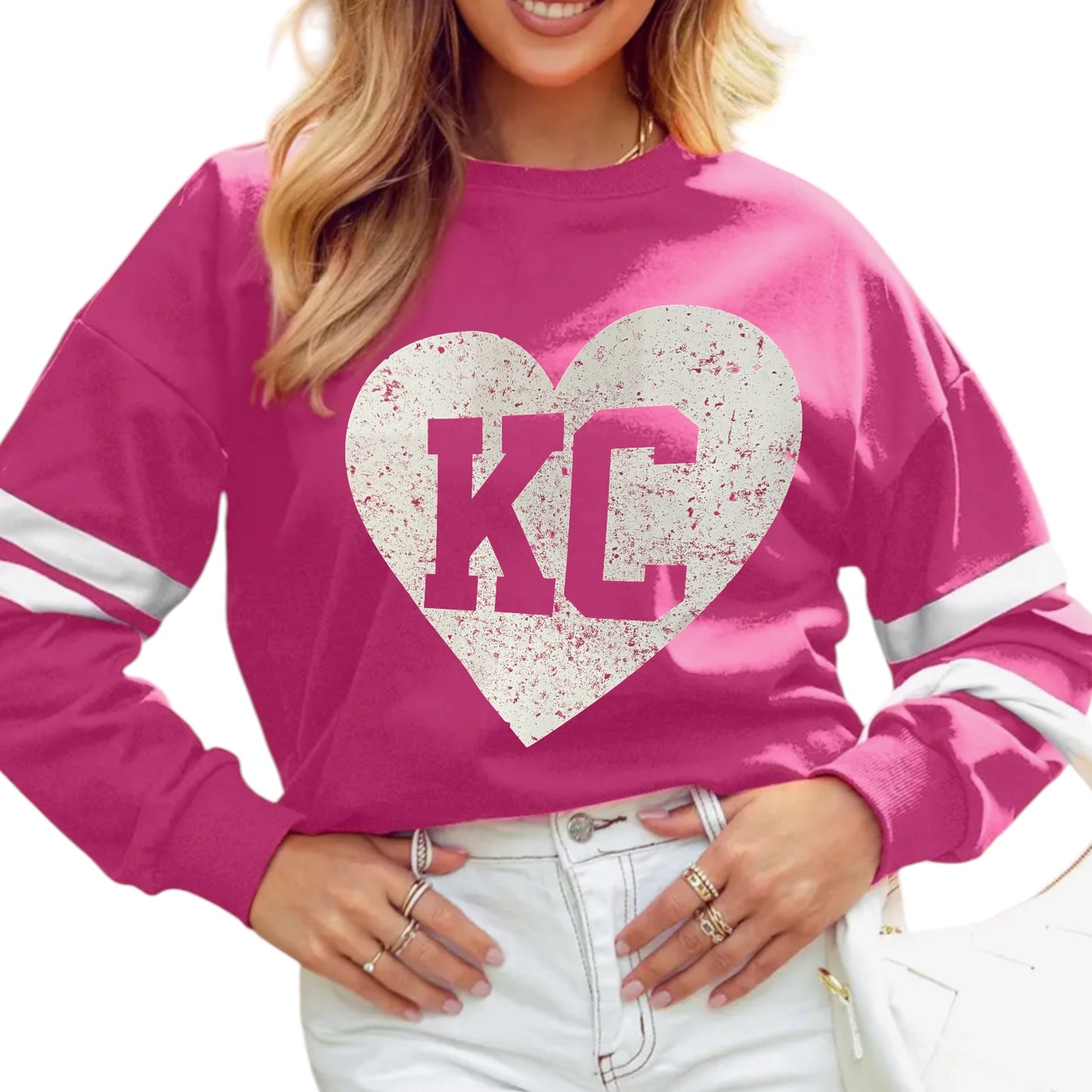 KC Heart Stripe Sleeve Sweatshirt