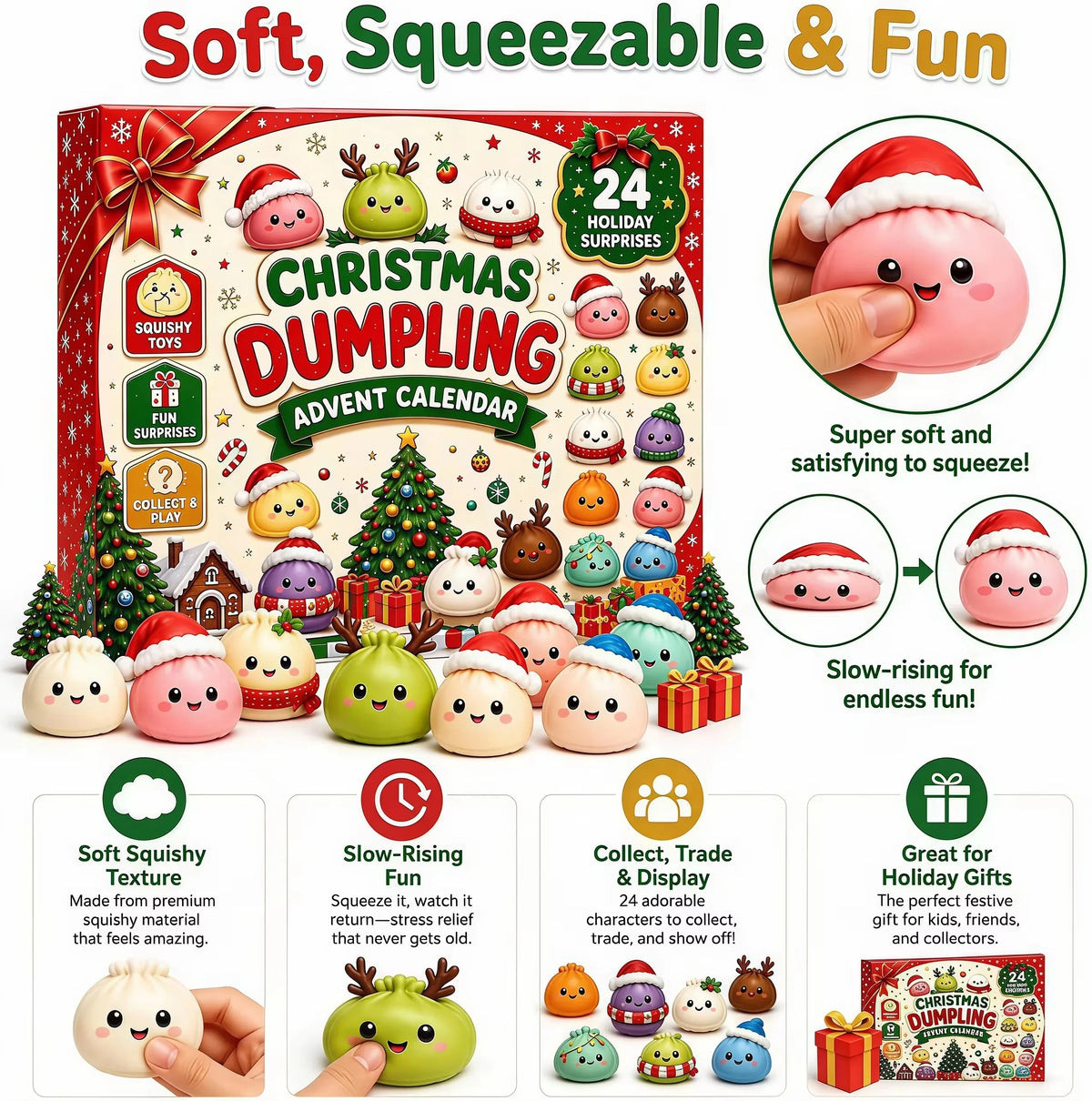 Christmas Squishies Advent Calendar 2026 24 Days Countdown Dumpling Squishy Stress Relief Squeeze Fidget Surprise Gift Blind Box