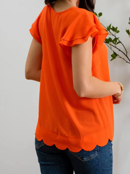 orange ruffle sleeve top