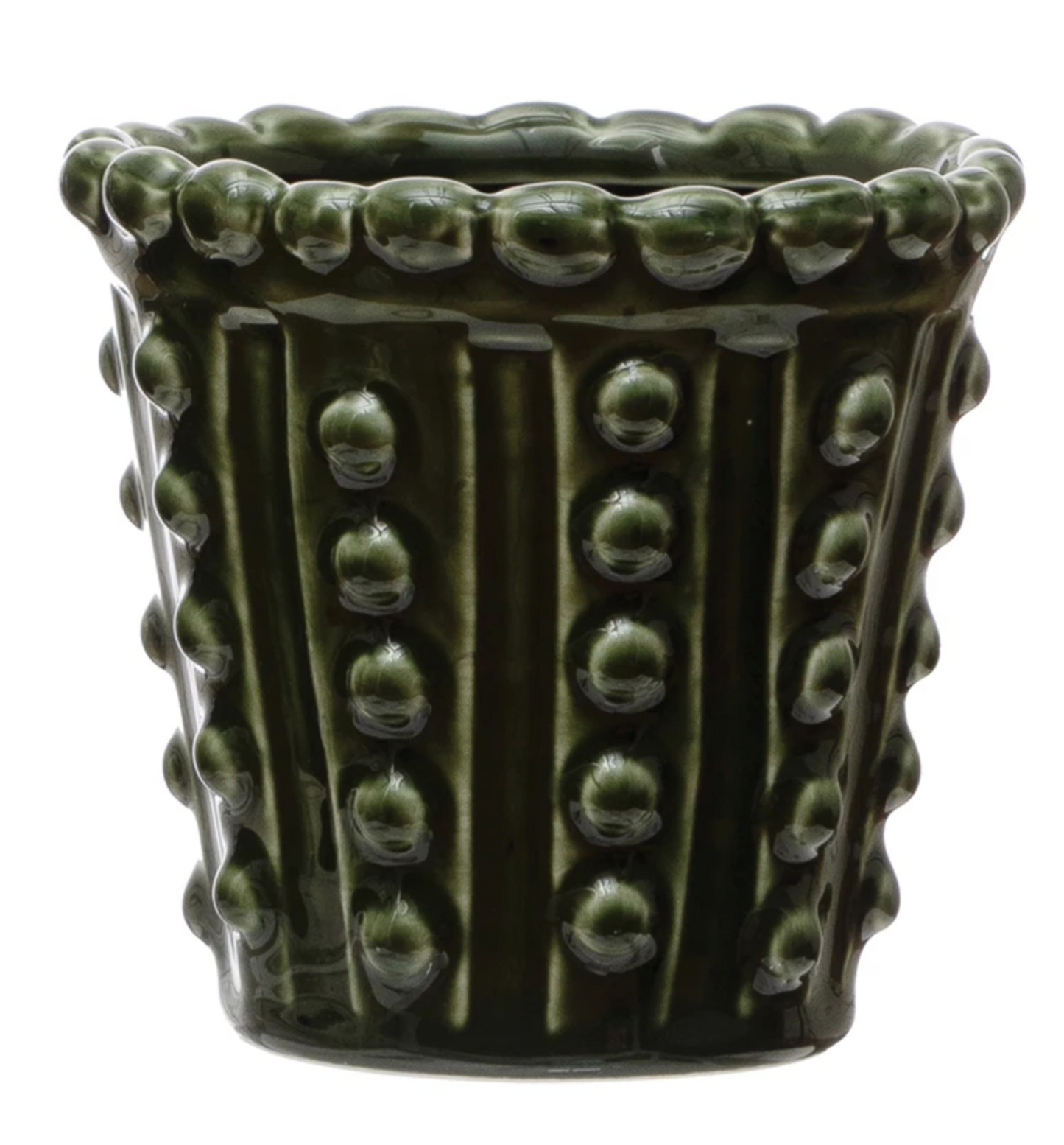Green Stoneware Hobnail Planter