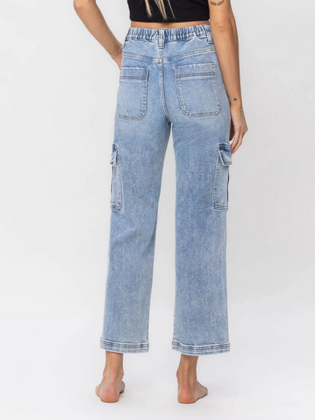 high rise dad cargo jeans