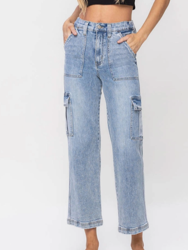 high rise dad cargo jeans