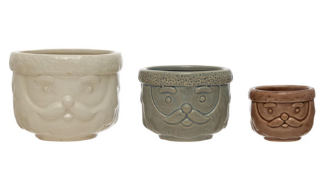 Stoneware Santa Containers