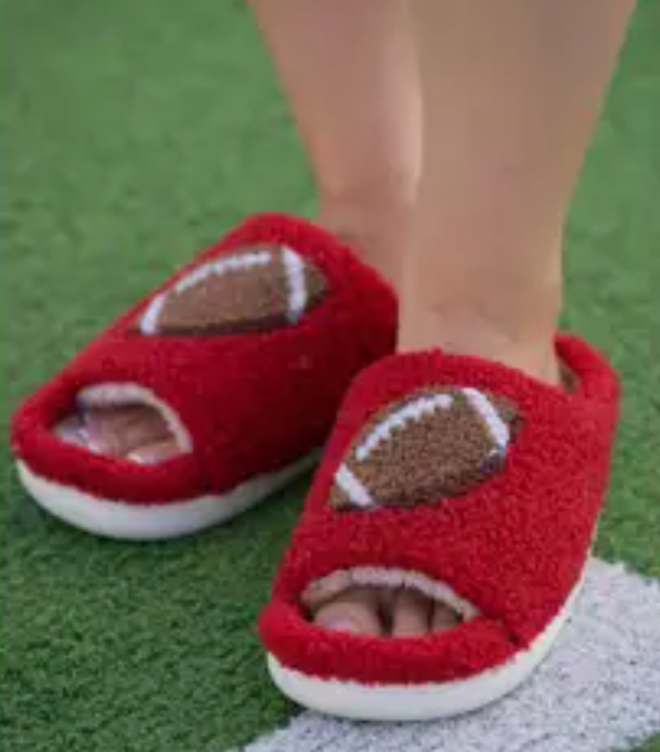 Red Cozy Open Toe Football Slippers