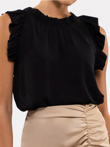 black ruffle sleeve blouse
