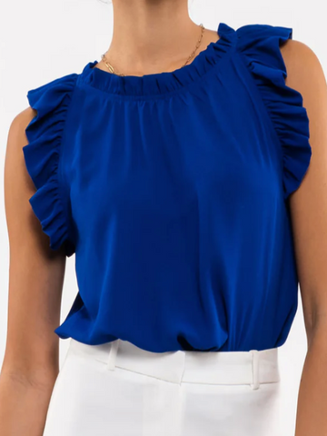 blue ruffle sleeve blouse