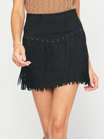 black fringe mini skirt