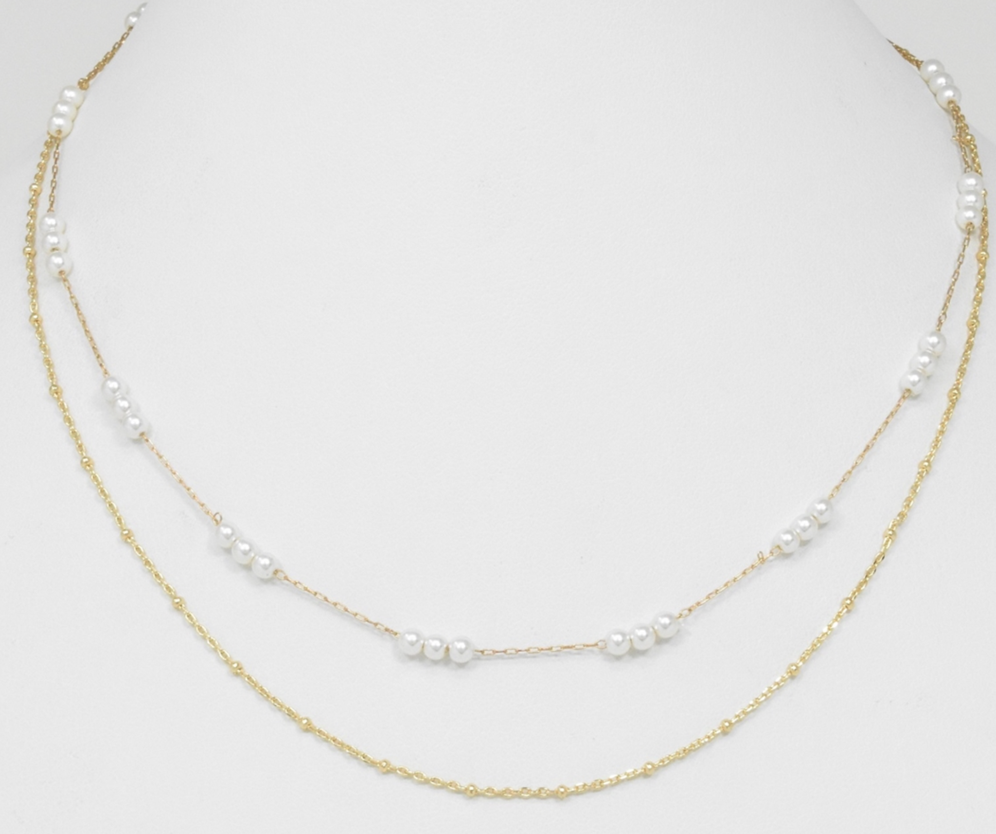 Gold Layered Necklace with Dainty Pearls