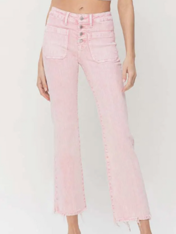 pink crop flare jeans