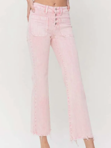 pink crop flare jeans