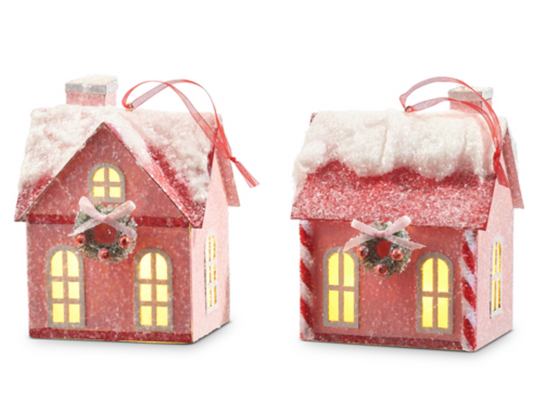 Lighted Pink House Ornament