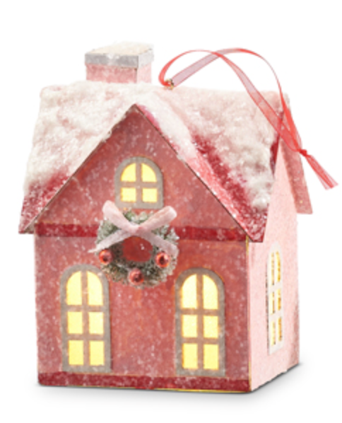 Lighted Pink House Ornament