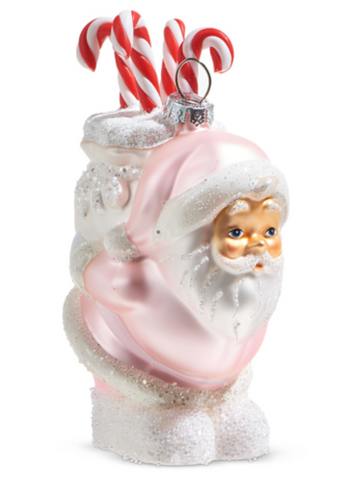 Pink Santa with Candy Canes Ornament