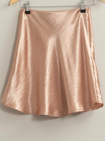tan satin mini skirt