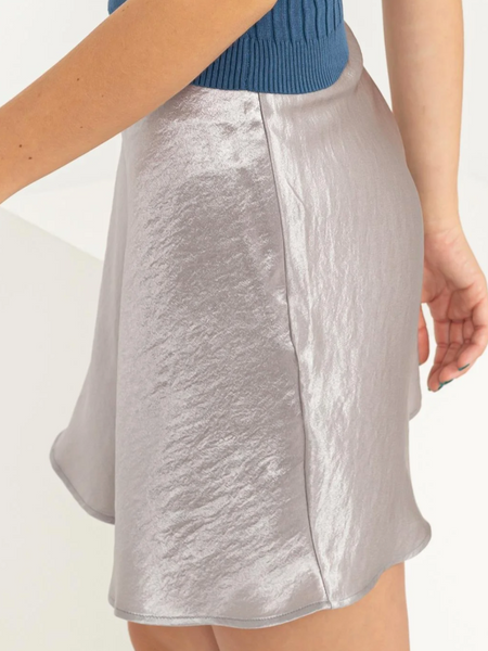 grey satin mini skirt