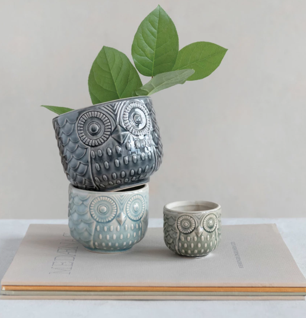 Stoneware Owl Containers