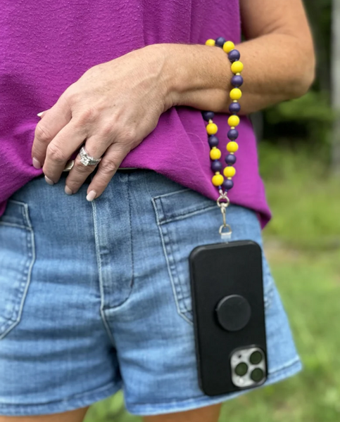 Wood Beaded Cellphone Wristlet