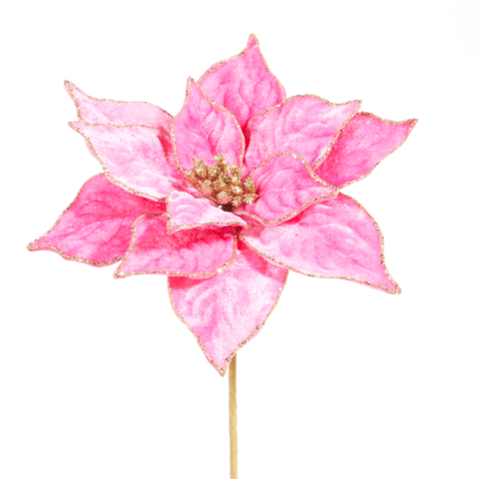 Hot Pink Velvet Poinsettia Pick