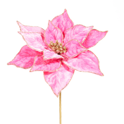 Hot Pink Velvet Poinsettia Pick