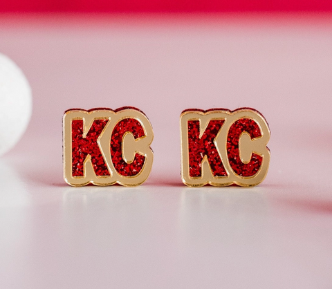 Red Glitter & Gold Mirror KC Studs