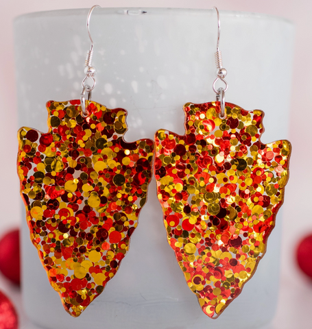 Red & Gold Confetti Arrowhead Dangles