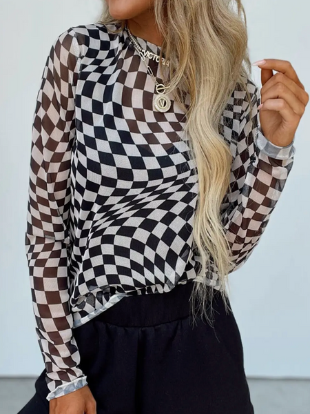 Black Checkered Mesh Top