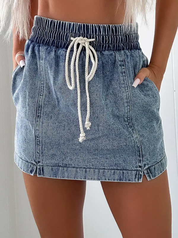 Jessie High Waist Drawstring Pocketed Denim Skorts