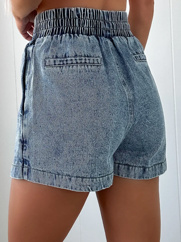 Jessie High Waist Drawstring Pocketed Denim Skorts