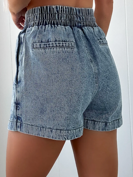Jessie High Waist Drawstring Pocketed Denim Skorts