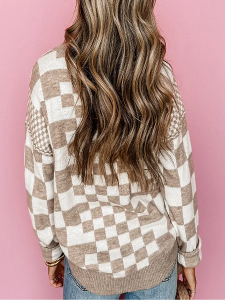 Erica Checkered Drop Sleeve Sweater