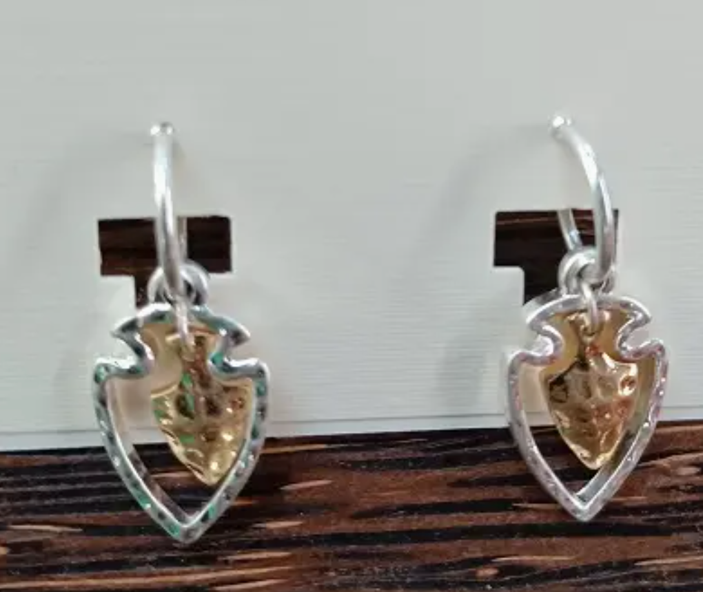 Dainty Hammered Two Tone Arrowhead Hoop Earrings