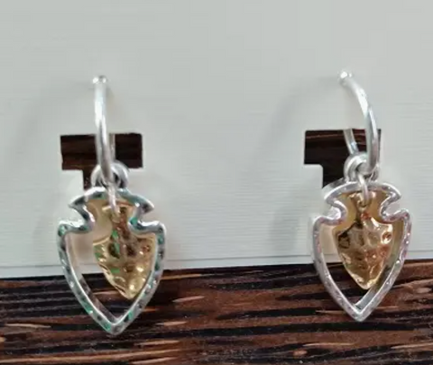 Dainty Hammered Two Tone Arrowhead Hoop Earrings