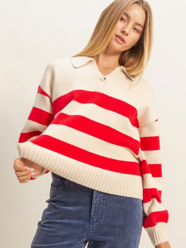 Campbell Striped Polo Collar Sweater
