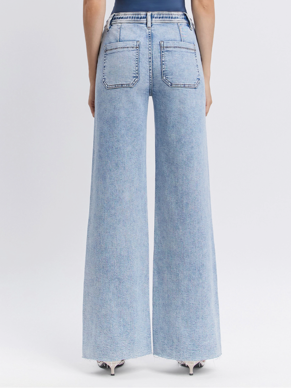 Clearly High Rise Drawstring Waist Wide Leg Jeans
