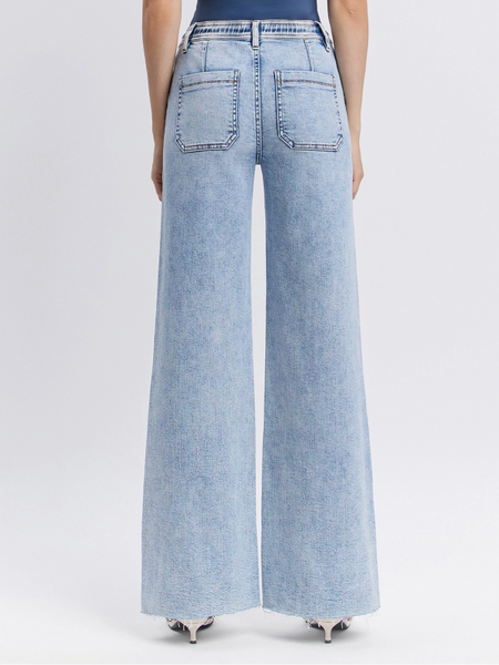 Clearly High Rise Drawstring Waist Wide Leg Jeans