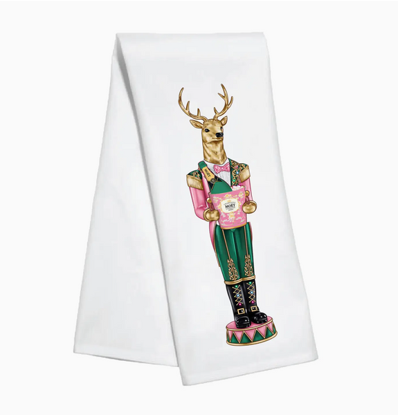 Holiday Reindeer with Champagne Towel