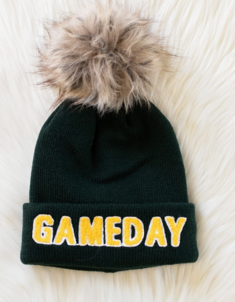 Green & Gold Game Day Pom Beanie