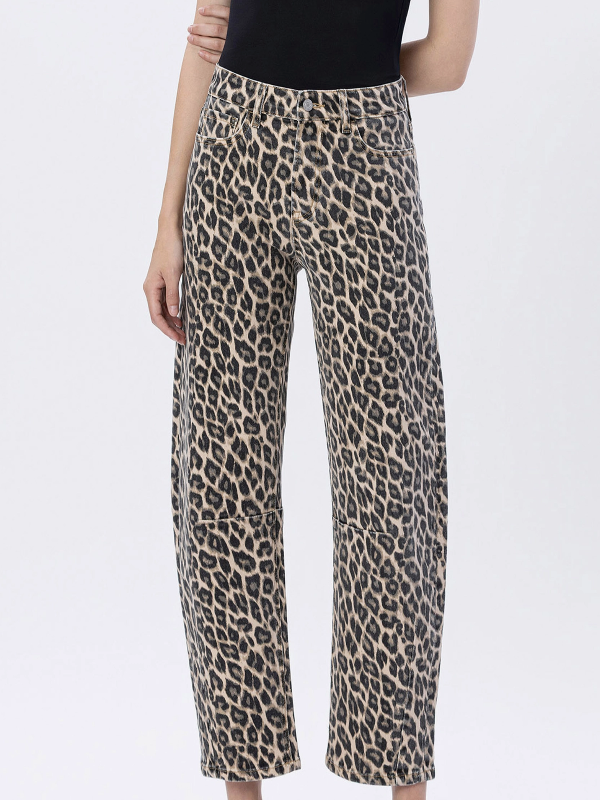 Kate High Rise Leopard Print Barrel Jeans