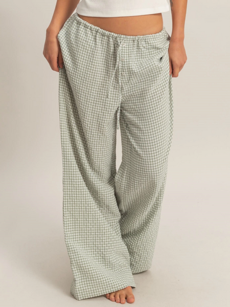 Gingham Drawstring Wide Leg Pants
