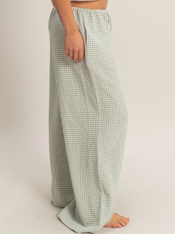 Gingham Drawstring Wide Leg Pants