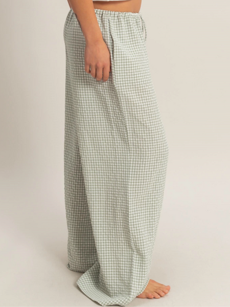 Gingham Drawstring Wide Leg Pants