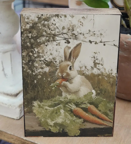 Bunny with Carrots Block Sign