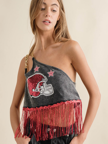 One Shoulder Chain Strap Football Top