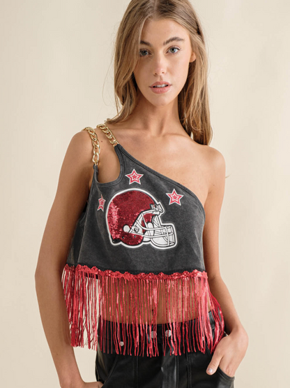 One Shoulder Chain Strap Football Top
