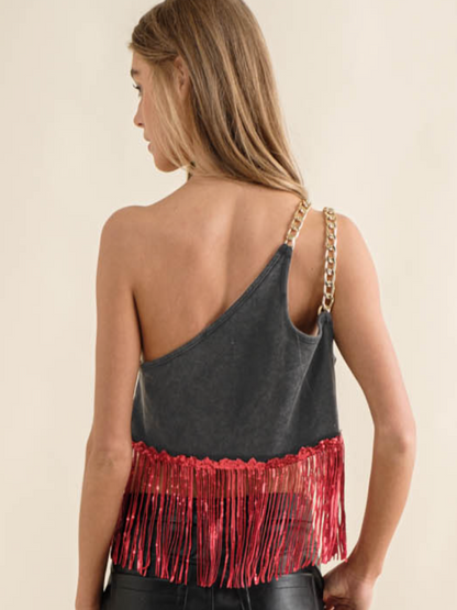One Shoulder Chain Strap Football Top